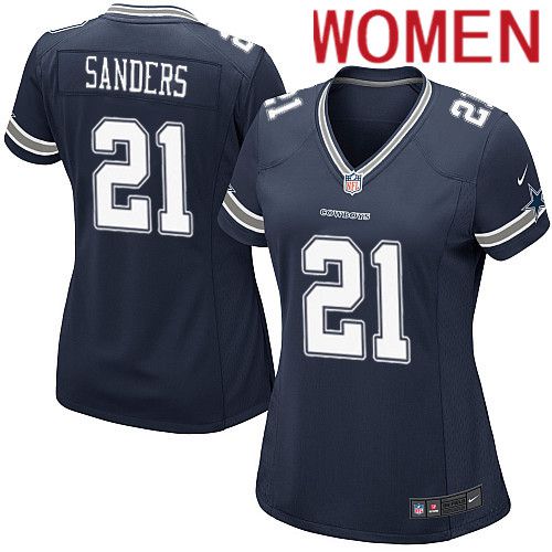 Women Dallas Cowboys #21 Deion Sanders Nike Navy Game Team NFL Jersey->women nfl jersey->Women Jersey
